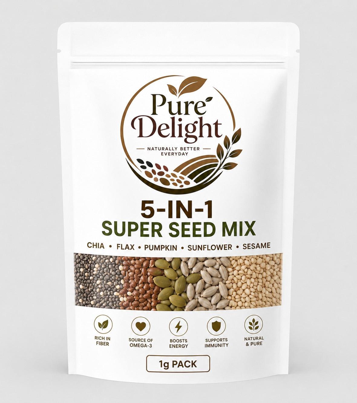 Pure Delight 5-in-1 Super Seed Mix  – Premium Healthy Seed Blend | Chia, Flax, Pumpkin, Sunflower & Sesame